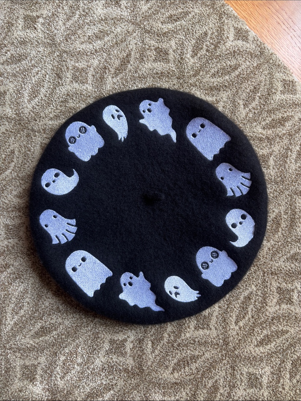 Black Beret with Ghost Motif